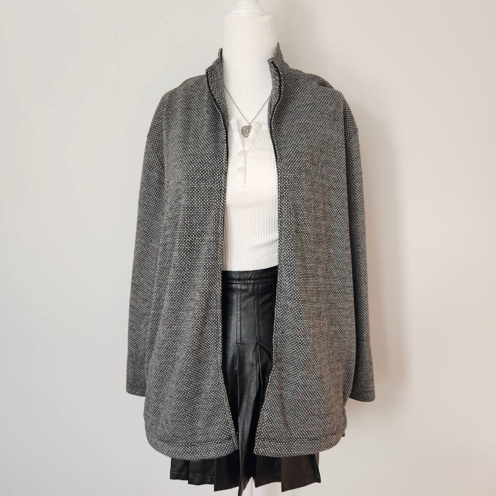 Vtg Houndstooth Zip Jacket Large Black‎ White Josephine Chaus Sport Preppy